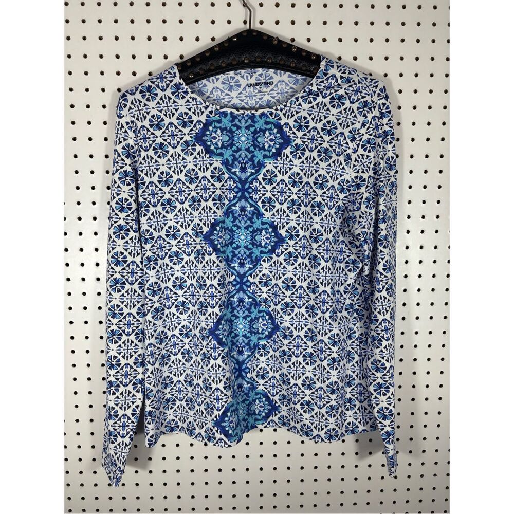 Lands End printed Rash-guard Long Sleeve top size M